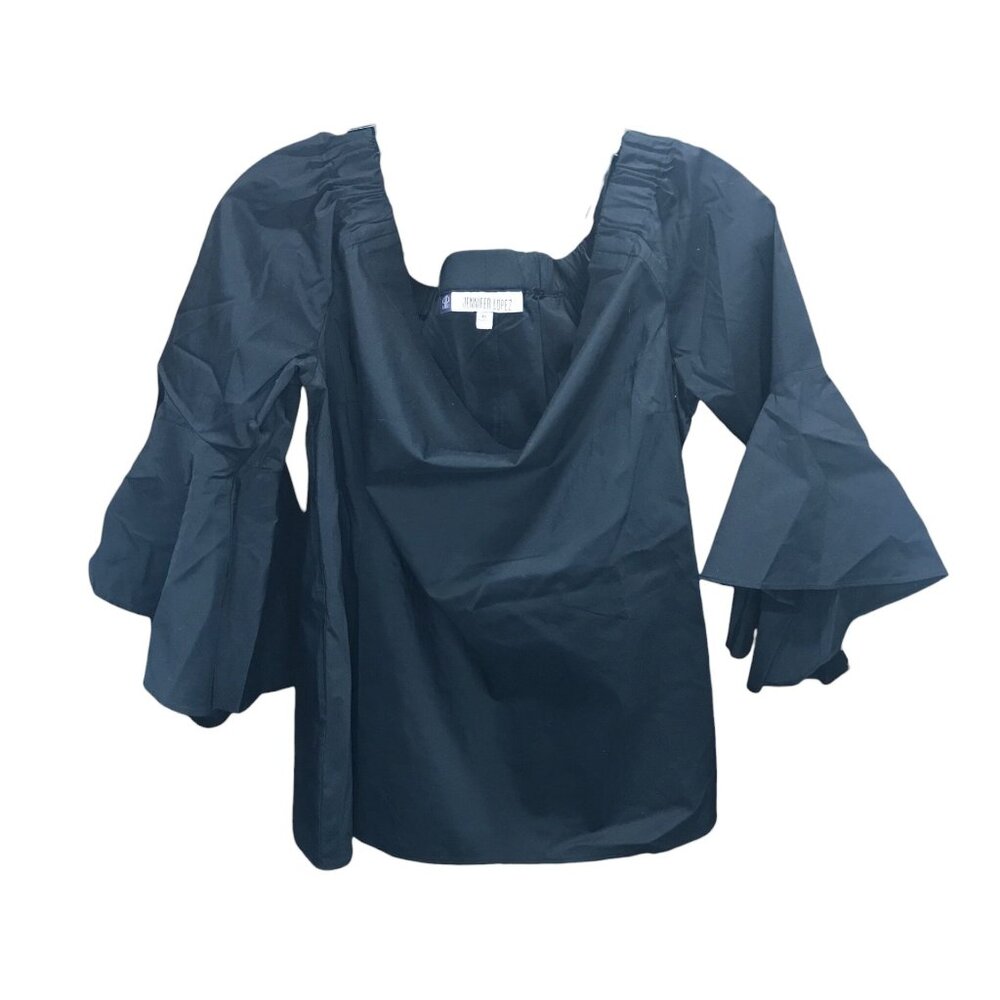 Jennifer Lopez Solid Black Off Shoulder 3/4‎ length belle Sleeves